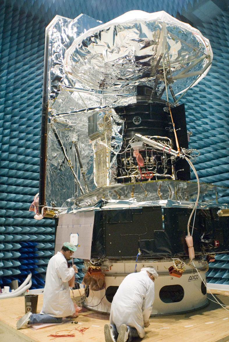 Herschel spacecraft in the EMC chamber at ESTEC Herschel spacecraft in the EMC chamber at ESTEC