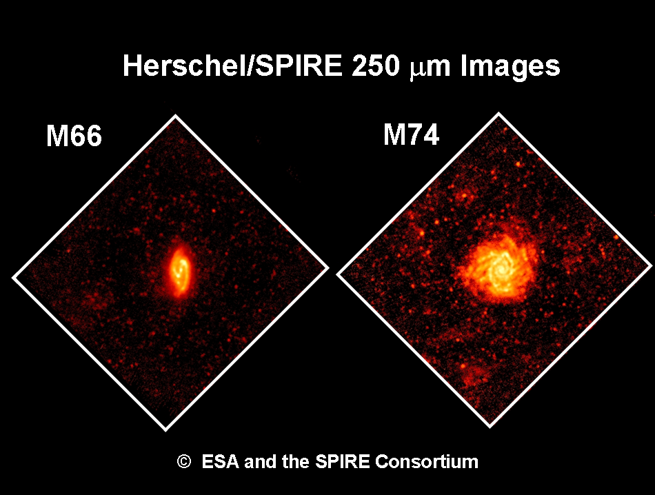 Herschel/SPIRE 250µm images of M66 and M74 galaxies