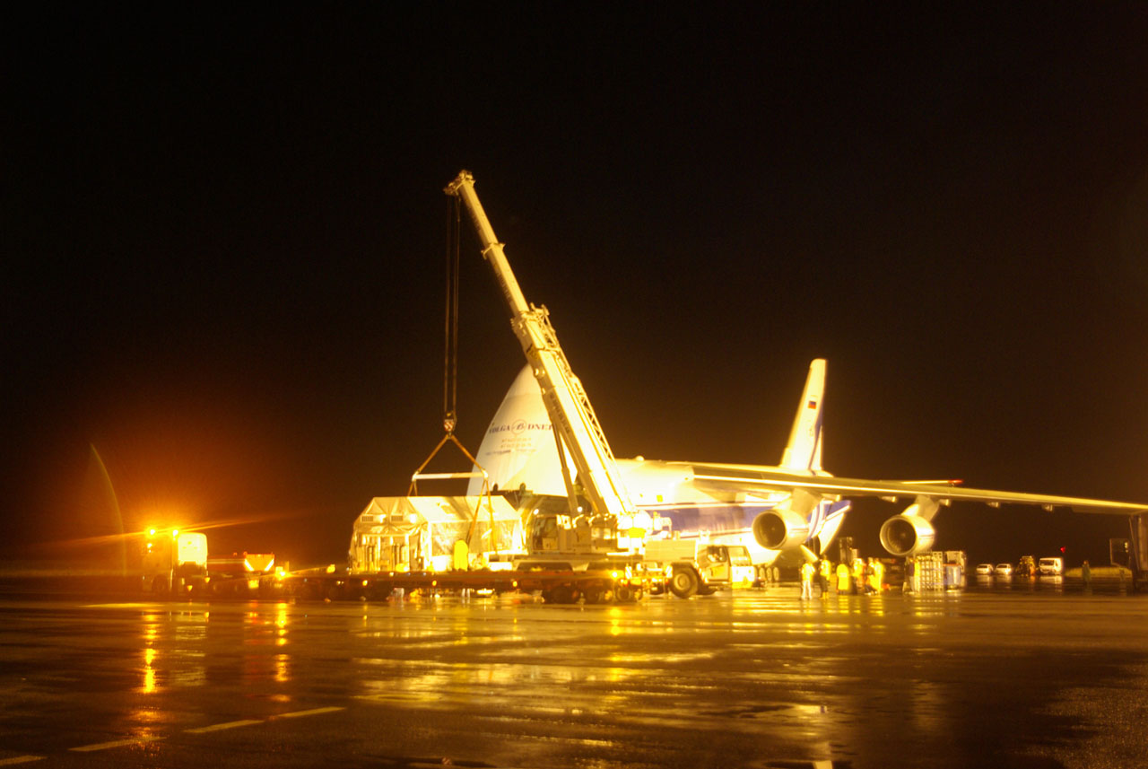 Herschel arriving at Cayenne-Rochambeau Airport (French Guiana) Herschel arriving at Cayenne-Rochambeau Airport (French Guiana)