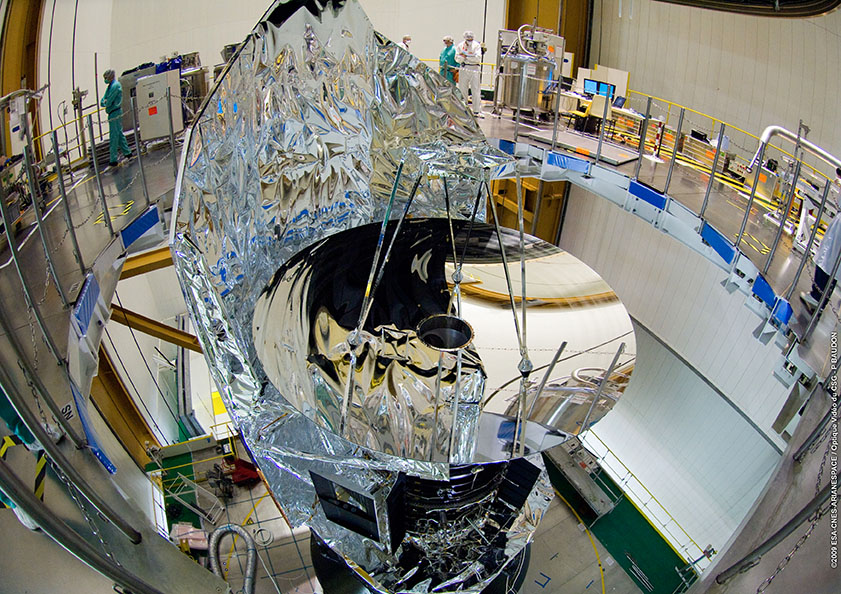 Looking down onto the spacecraft just after uncovering the telescope Looking down onto the spacecraft just after uncovering the telescope