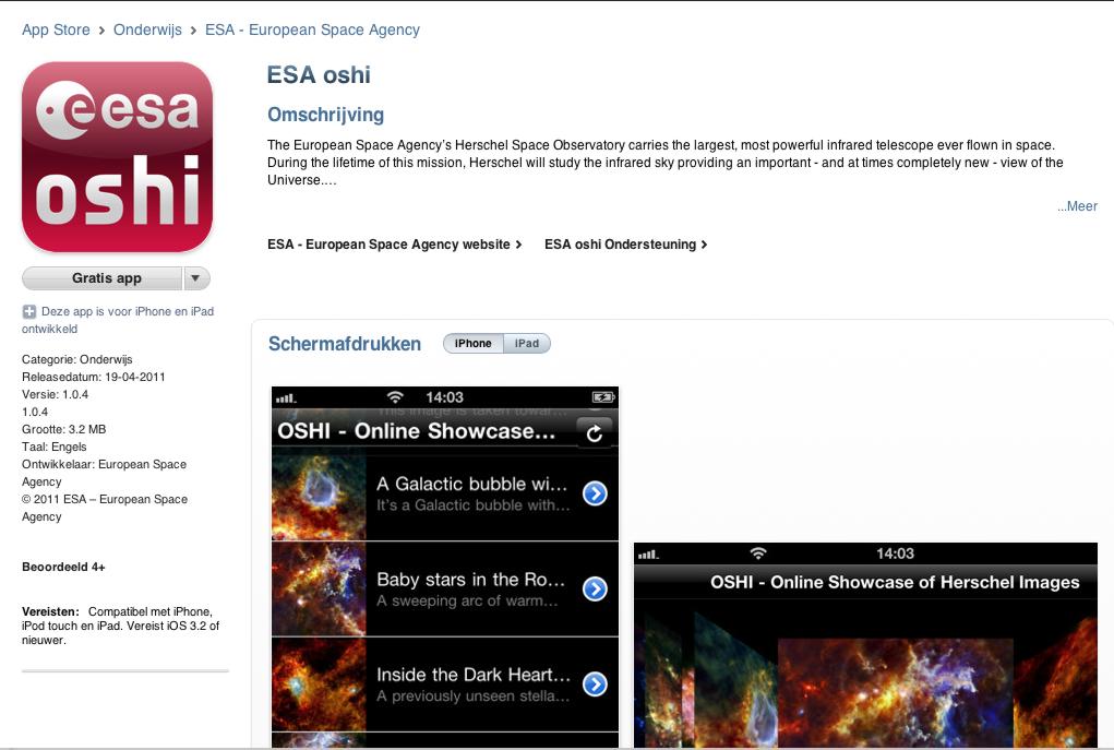 ESA OSHI app for iPhone, iPod touch and iPad on the iTunes App Store