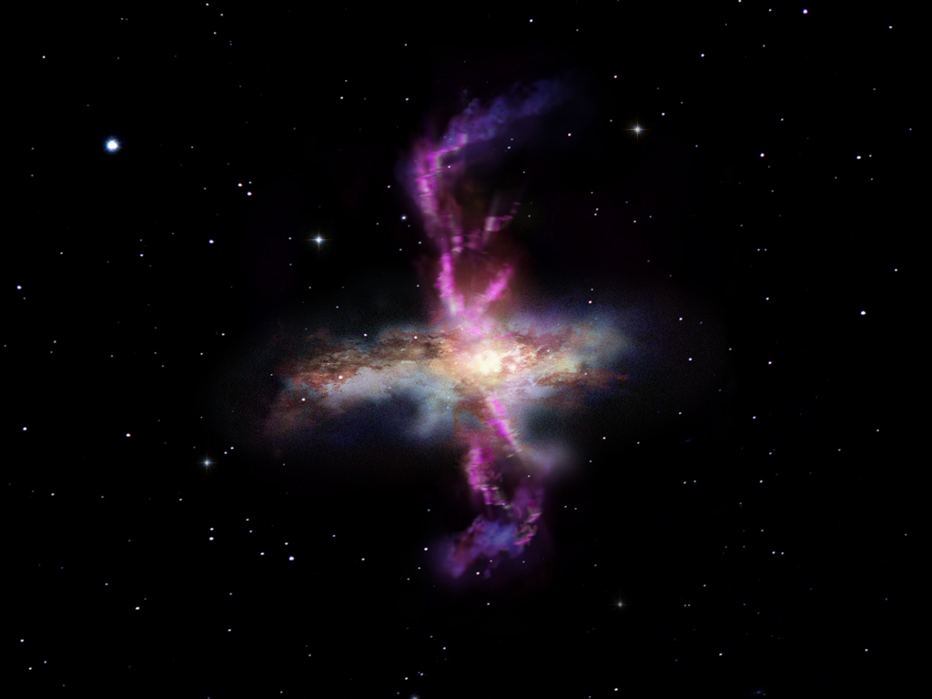 Artist's impression of galactic outflows. Copyright: ESA/AOES Medialab Artist's impression of galactic outflows. Copyright: ESA/AOES Medialab