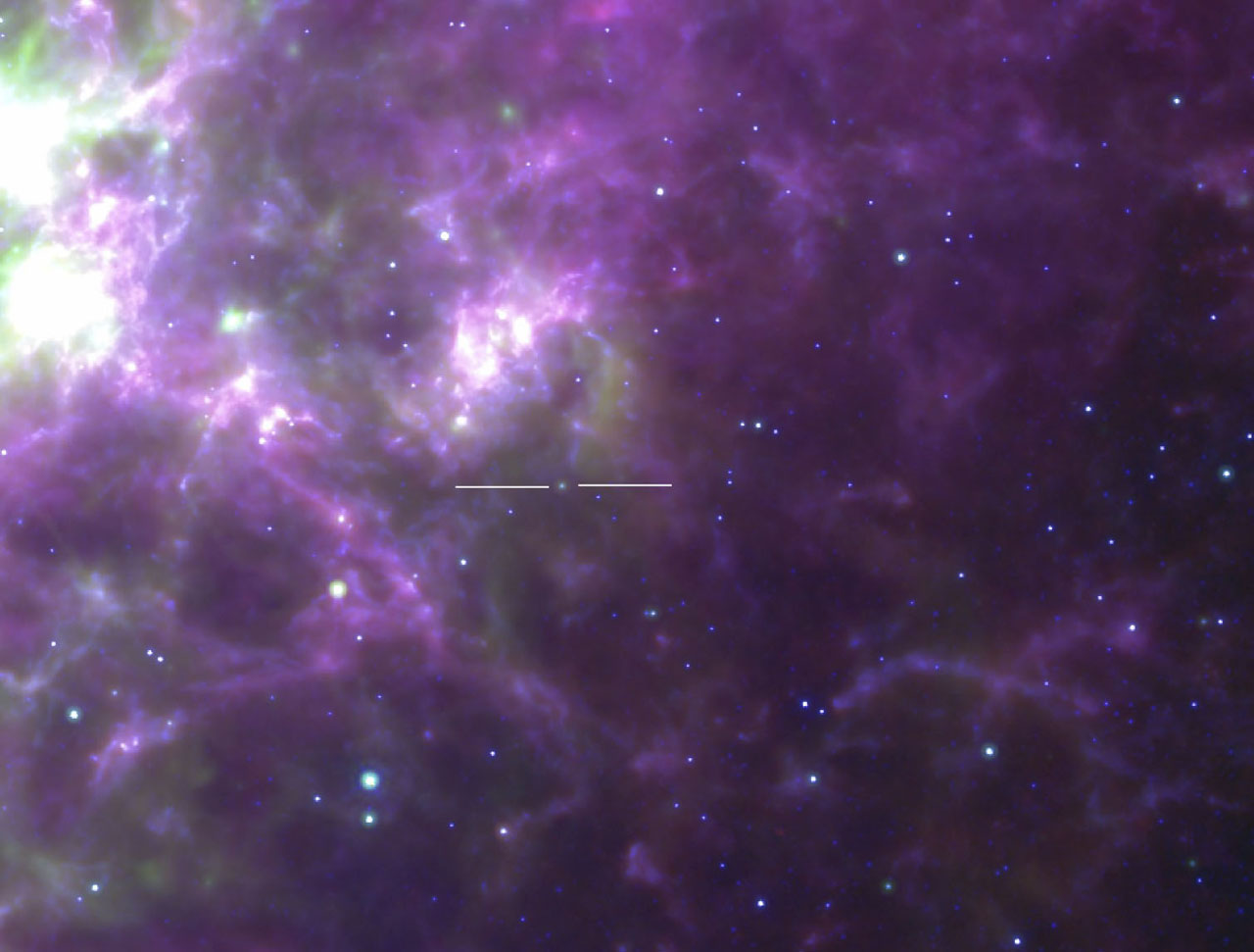 Spitzer/IRAC/MIPS and Herschel/SPIRE composites of SN1987A remnant in the Large Magellanic Cloud (Courtesy HERITAGE) Spitzer/IRAC/MIPS and Herschel/SPIRE composites of SN1987A remnant in the Large Magellanic Cloud (Courtesy HERITAGE)