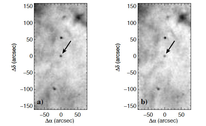 Herschel image at 70 µm of the GX 339-4 black-hole binary system. Credit: ESA/Herschel/PACS/S.Corbel et al. Herschel image at 70 µm of the GX 339-4 black-hole binary system. Credit: ESA/Herschel/PACS/S.Corbel et al.