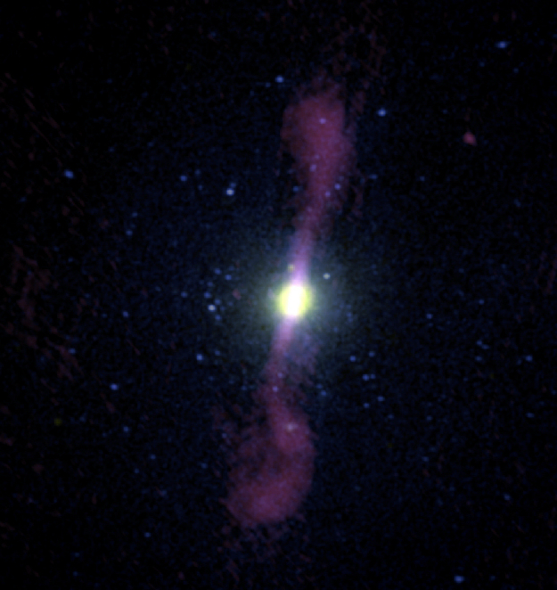 This image shows a composite view of the giant elliptical galaxy NGC 1399. Copyright: Digitised Sky Survey/NASA Chandra/Very Large Array (Robert Dunn et al. 2010) This image shows a composite view of the giant elliptical galaxy NGC 1399. Copyright: Digitised Sky Survey/NASA Chandra/Very Large Array (Robert Dunn et al. 2010)