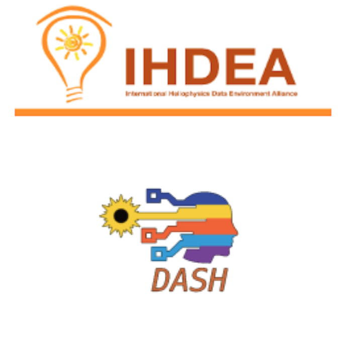 DASH (Data Analysis and Software in Heliophysics) and IHDEA (International Heliophysics Data Environment Alliance) logos
