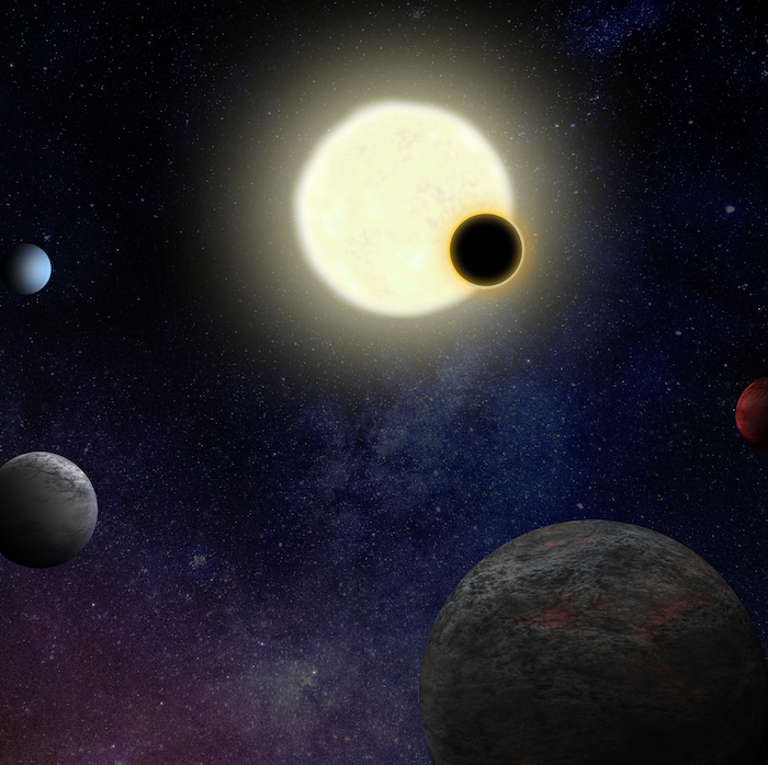 An artist's impression of exoplanets system. They are orbiting a star