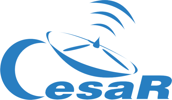 Cesar project logo. The letter C is a waning crescent moon; above the letters there is an antenna