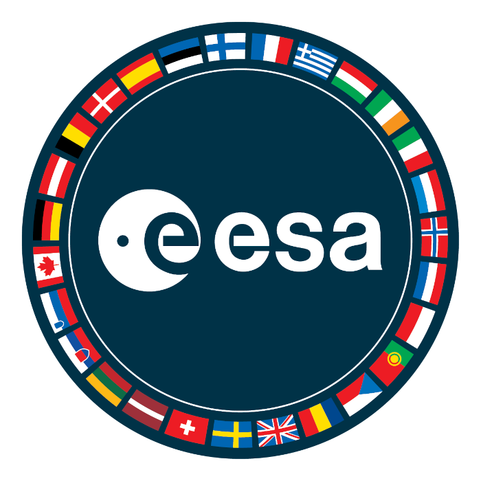 ESA logo. The agency name appears in the middle. Around it there are the member states flags