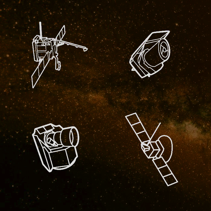 Four spacecrafts shown against brown background